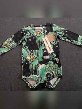 Mini Rodini Jungle Print Baby Bodysuit - Black & Green